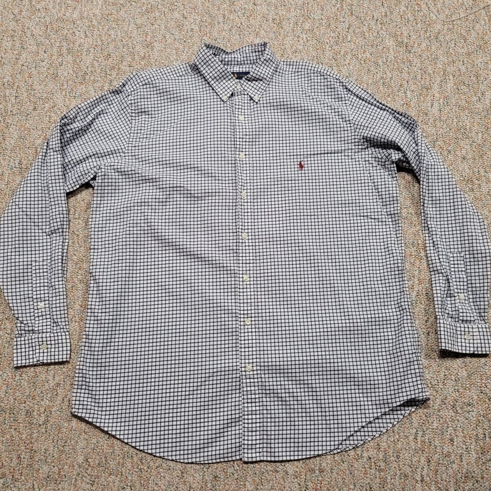 Ralph Lauren Shirt Mens XLT Tall Blue White Check Button Down Long Sleeve Cotton